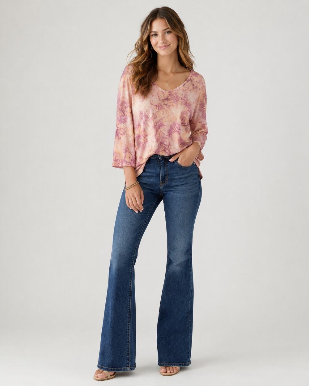 Soft Surroundings Pink & Orange Tie Dye Blouse Womens S Shirt Casual Classic